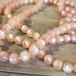 Moon Glow Vintage Pink and Cream  Beaded Necklace 24 Inch drop
